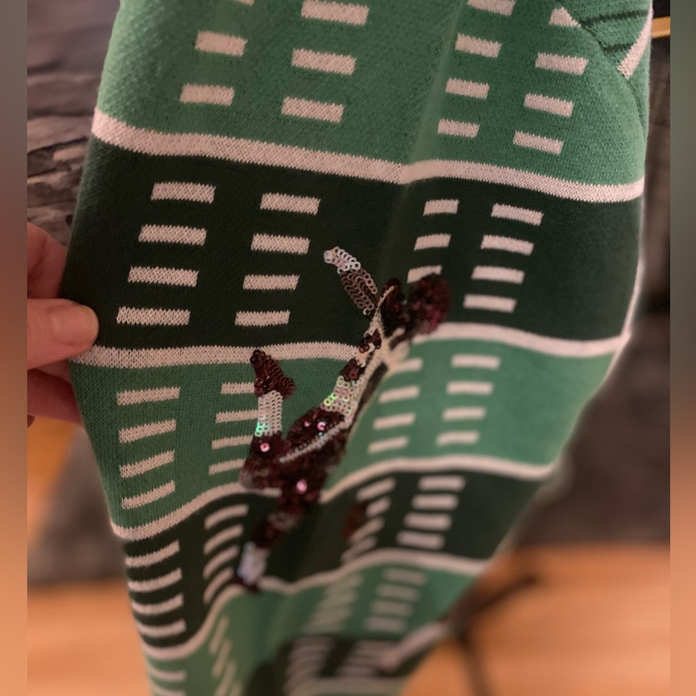 QUEEN OF SPARKLES Green Sequin Football Touchdown Cardigan - Picture 15 of 16